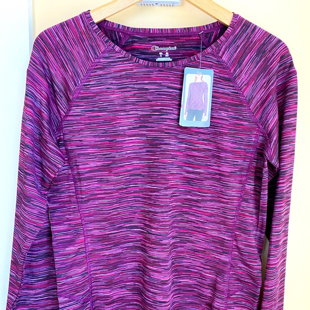 Champion Long Sleeve Activewear Top Size L Mauve Purple & Pink.